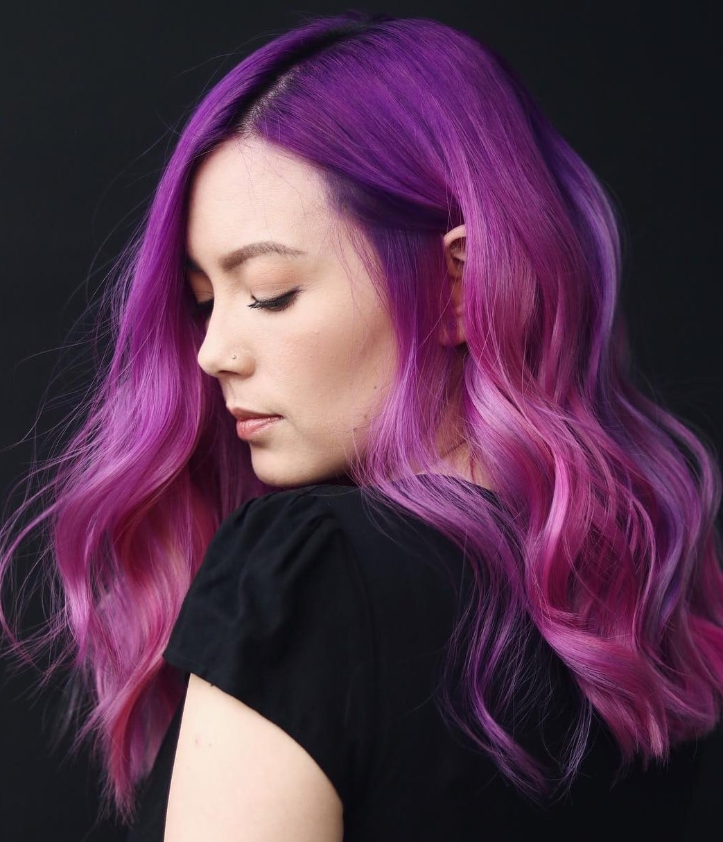Vibrant Purple To Pink Gradient Balayage — Purple Hair Color Styles