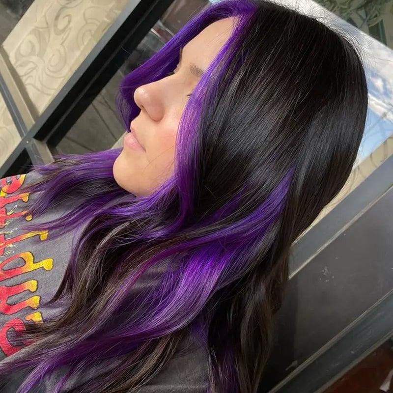 Dark Base With Vibrant Purple Streaks, Mid-Back — Purple Hair Color Styles