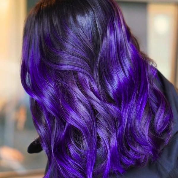 Deep Indigo Purple Wavy Lob — Purple Hair Color Styles
