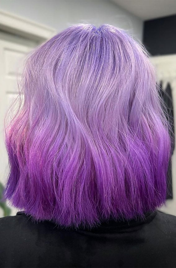 Lilac to Deep Purple Ombre Bob — Purple Hair Color Styles