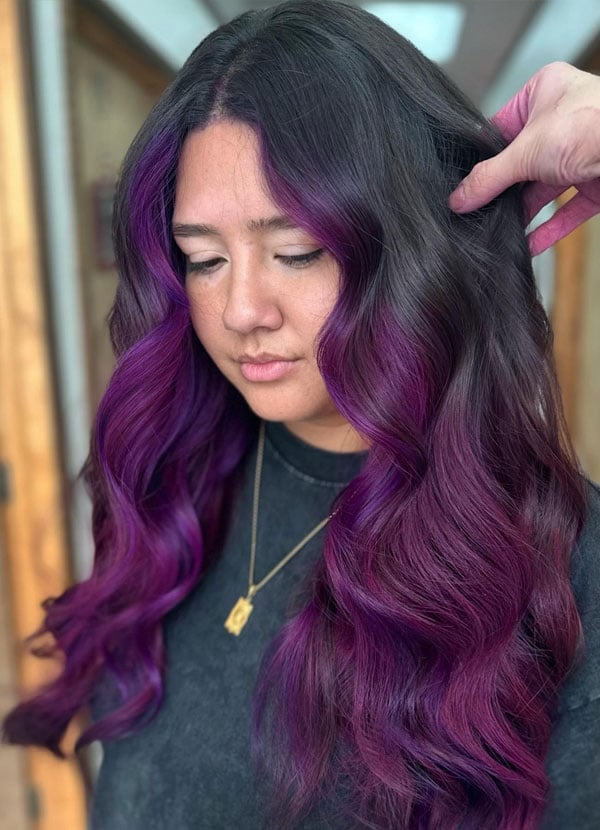 Dark Base With Purple Money Piece — Purple Hair Color Styles