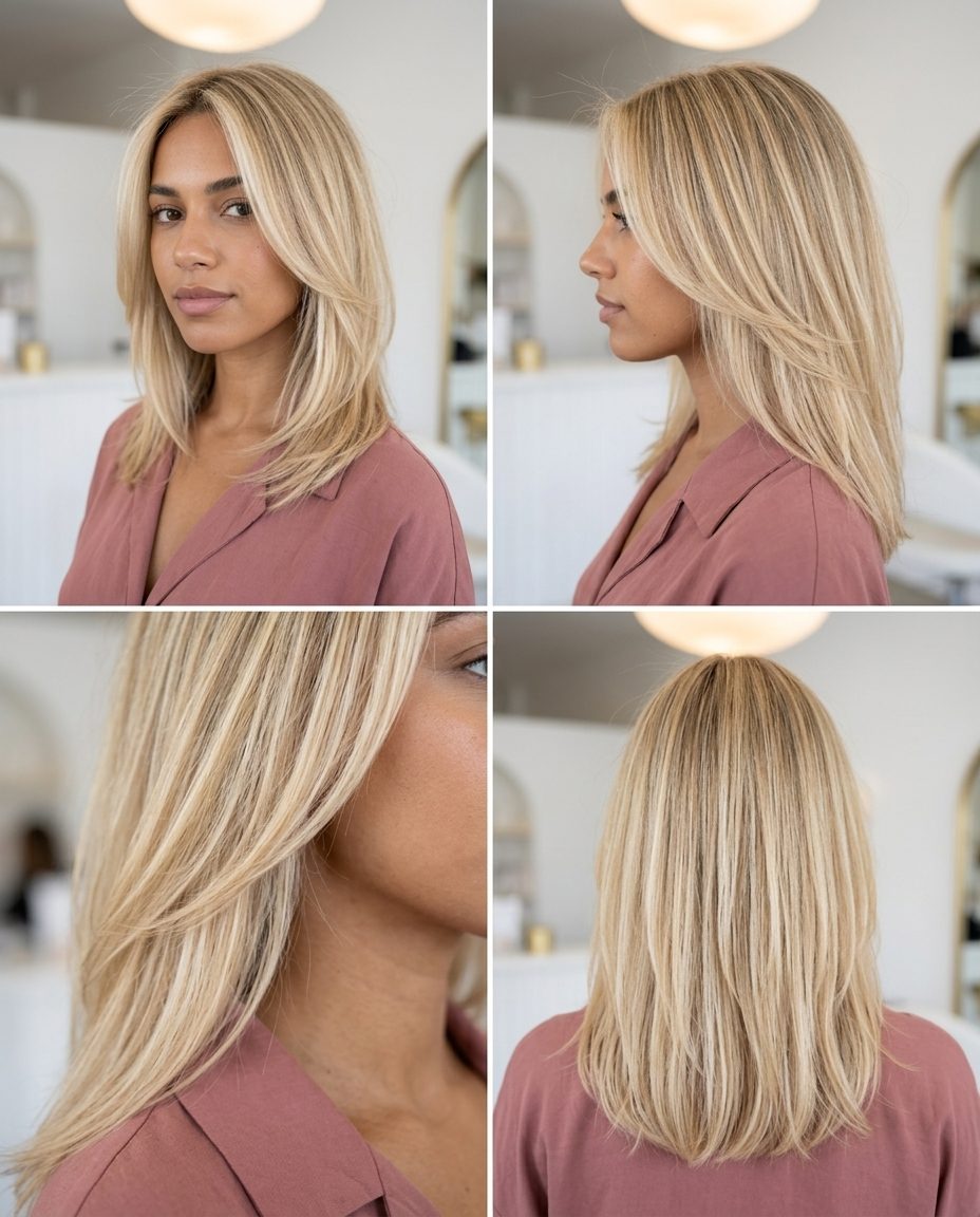 long raw honey babylights with pale butter blonde, babylights, subtle layers — soft ethereal natural look