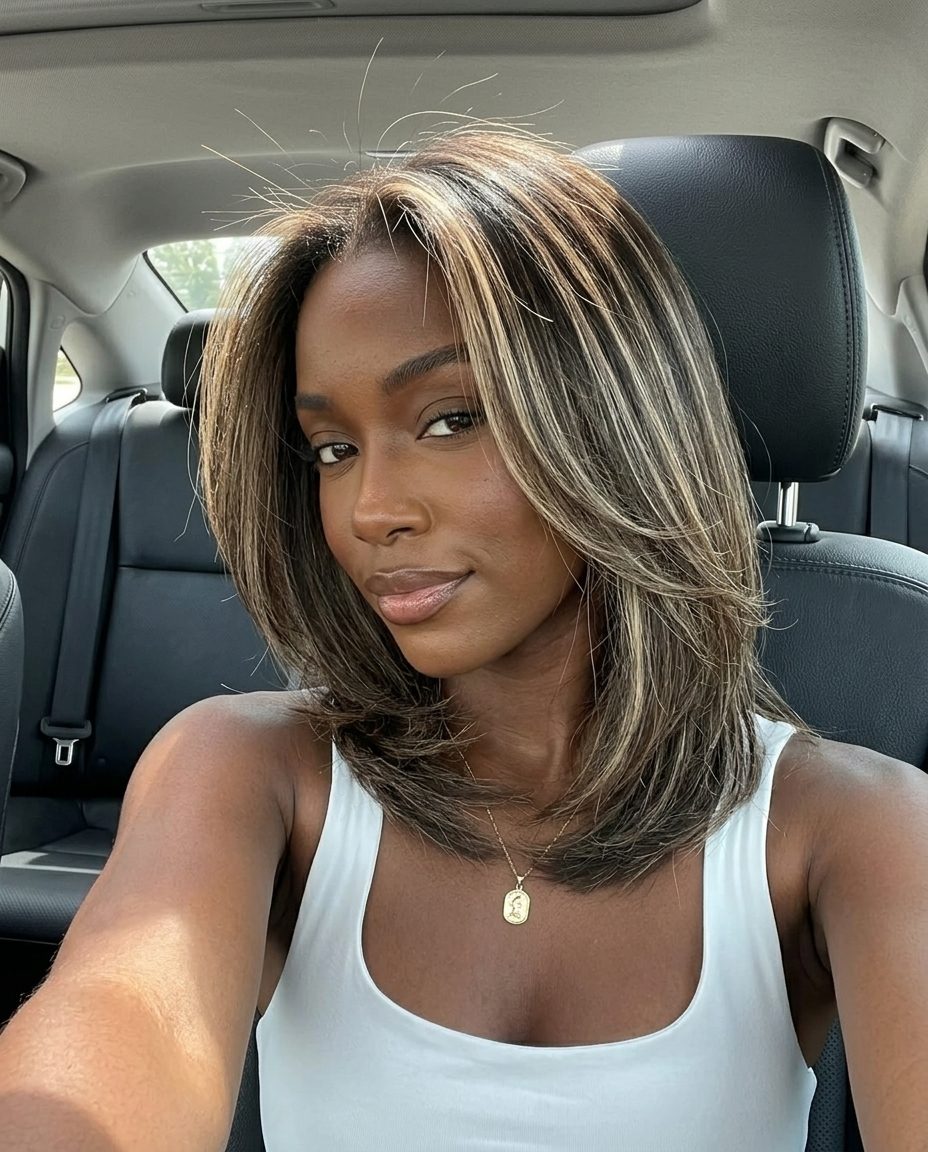 long layered sand blonde scattered highlights with beige, muted taupe, and fine weaves for summer 2026