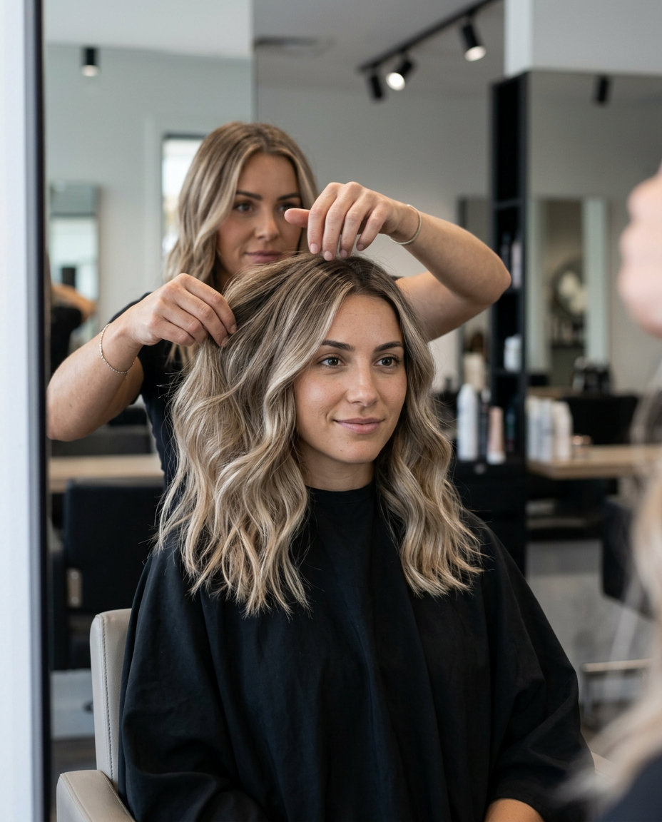 Sandy Ash Blonde Balayage with Fringe 2026 long ash blonde balayage with sandy beige, light brown root shadow, butterfly fringe — effortless casual brunch