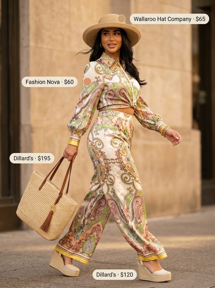 Floral wide-leg jumpsuit with espadrilles for sexy Miami summer outfits for women 2026.
