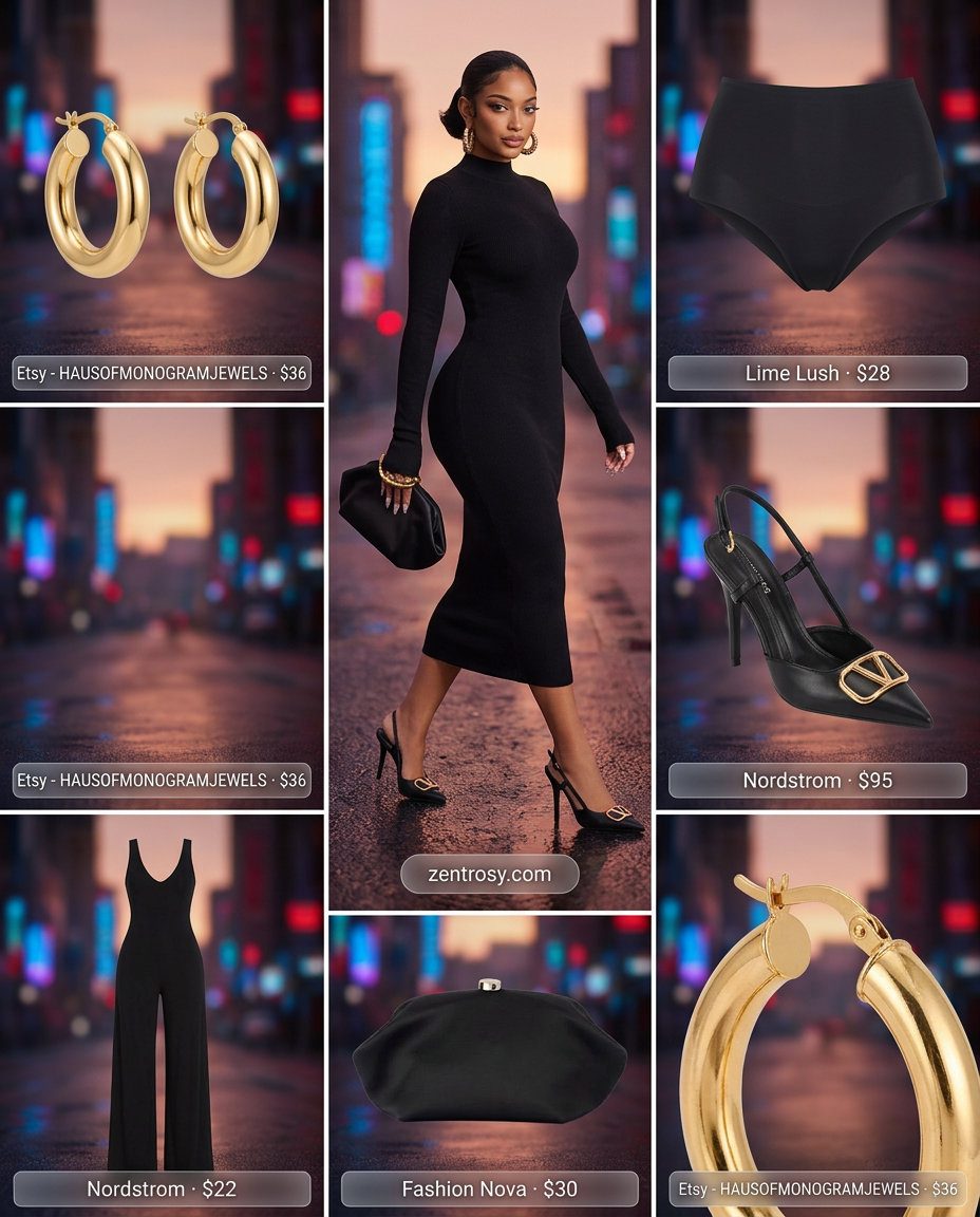 Sheer black mesh dress with gold hoops for sexy Miami summer outfits for women 2026.