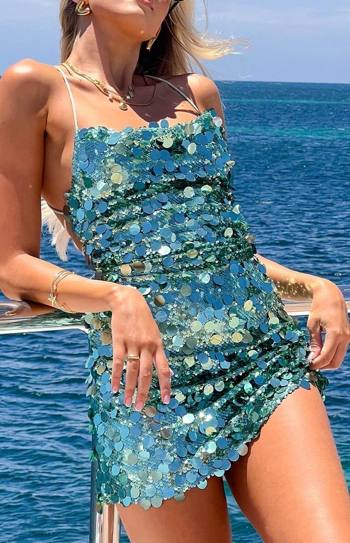 Teal and Green Sequined Mini Dress — Simple 21st Birthday Outfits
