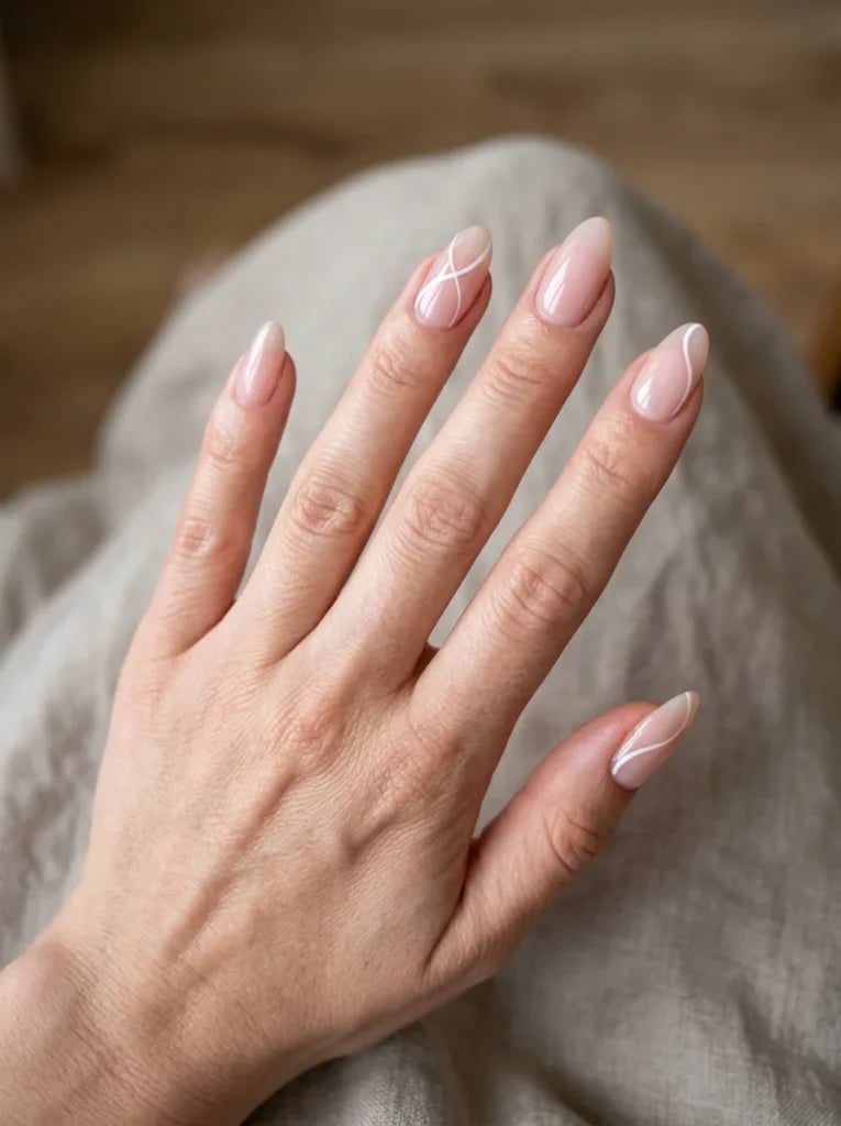 Medium Almond Nails With Minimalist Line Art Medium Almond Nails With Minimalist Line Art — Simple Almond Nails