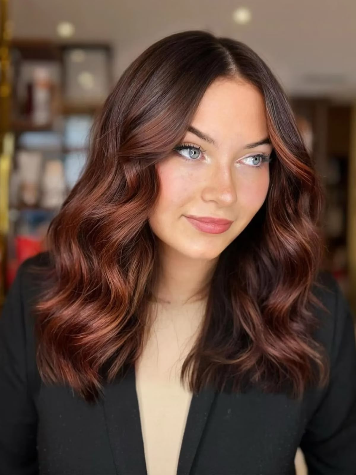 Mid-Back Layers With Subtle Auburn Balayage — Simple Auburn Balayage