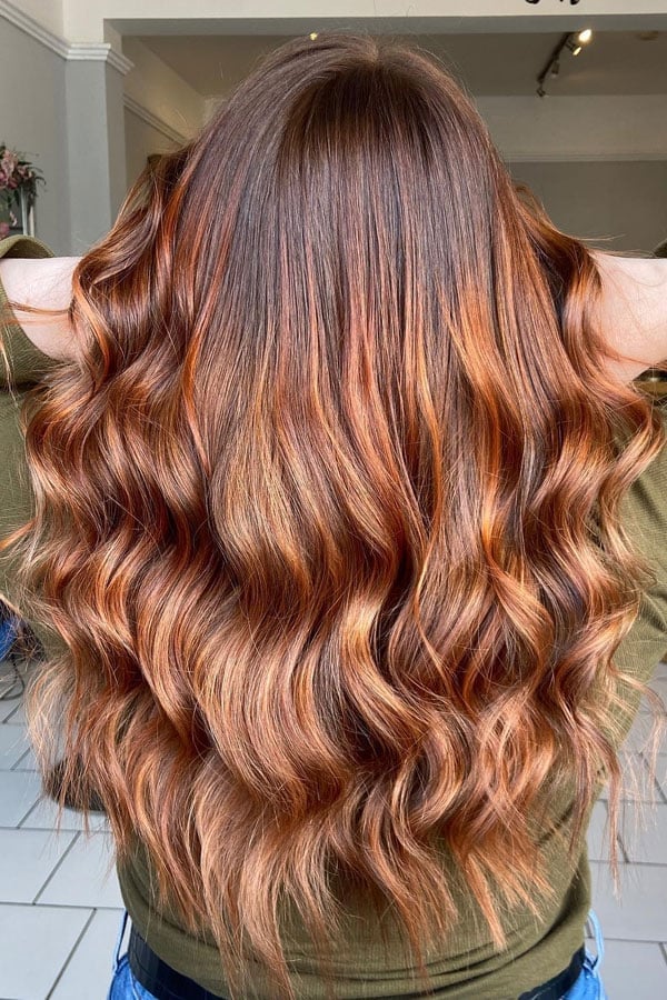 Dark Auburn Base With Lighter Copper Balayage — Simple Auburn Balayage