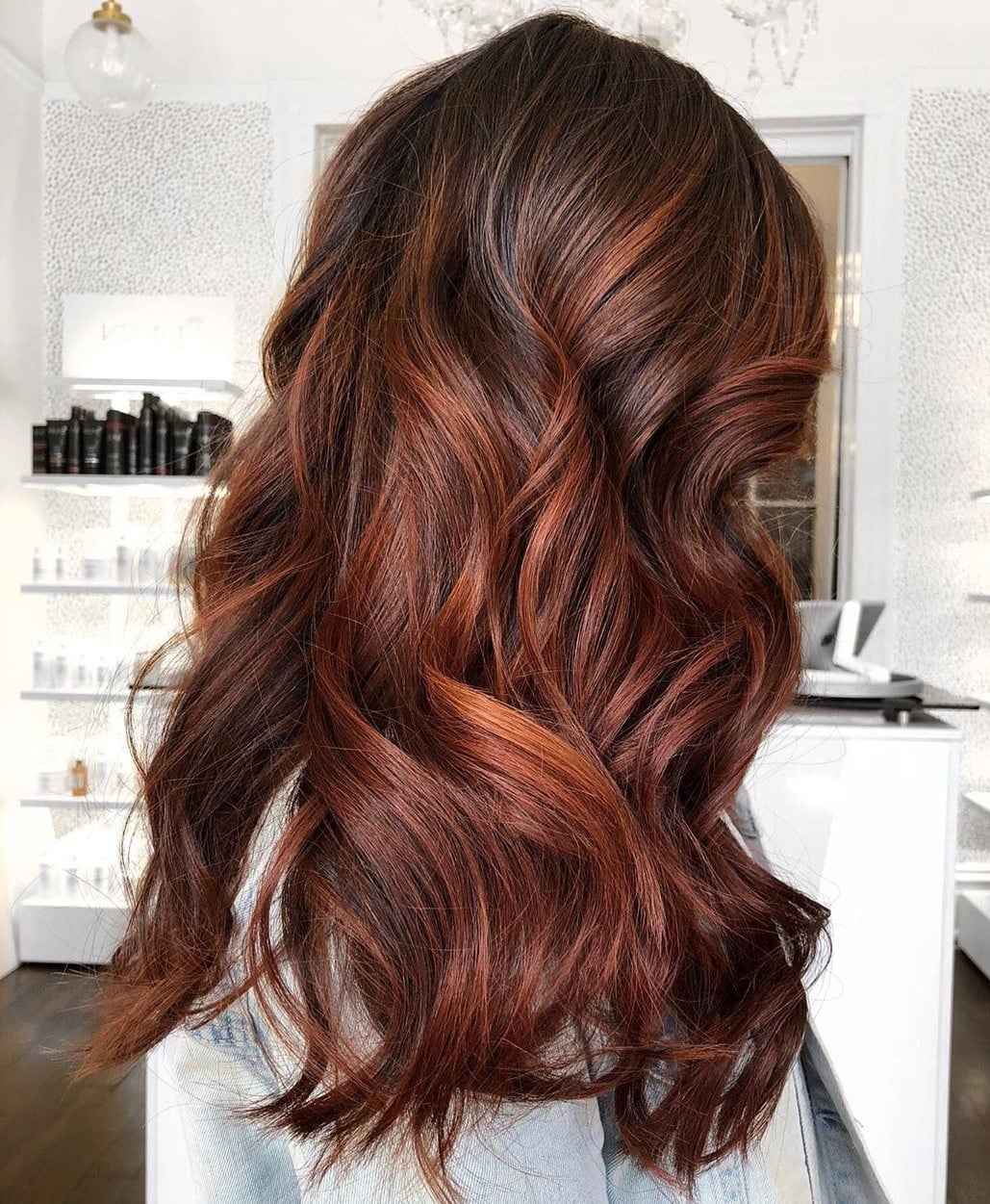 Mid-Back Waves With Auburn Balayage Face-Framing — Simple Auburn Balayage