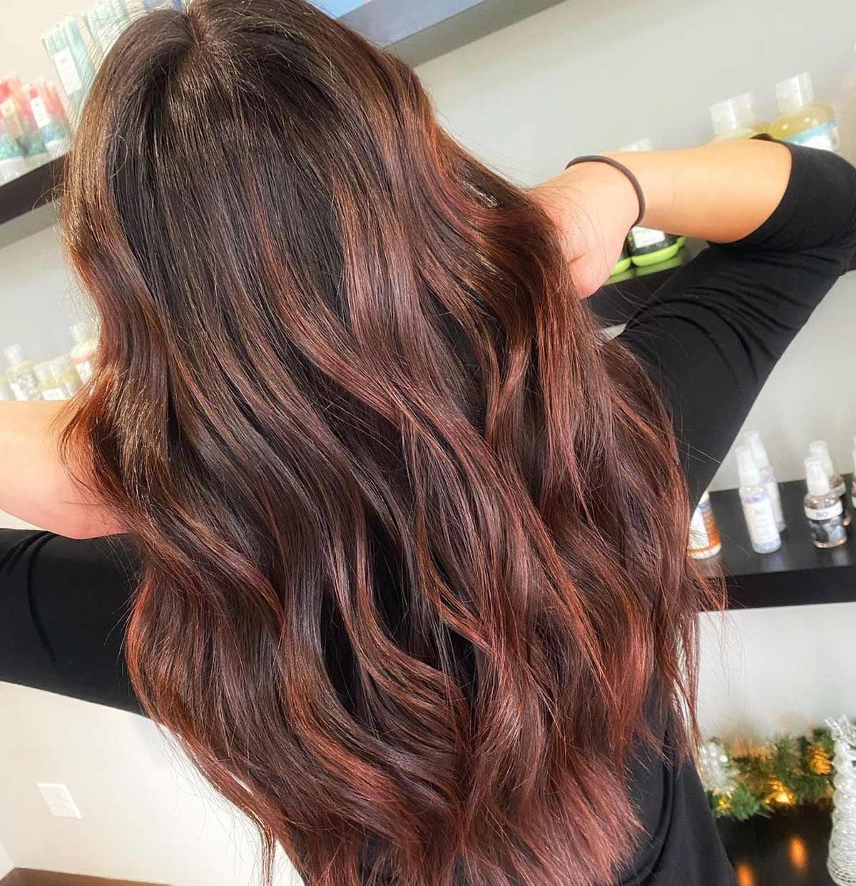 Back View Mid-Back Hair With Auburn Balayage — Simple Auburn Balayage