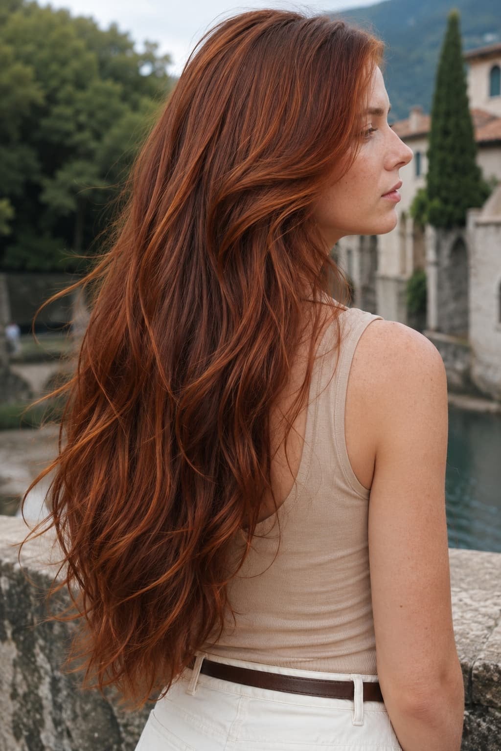 Mid-Back Wavy Hair With Natural Auburn Glow — Simple Auburn Balayage