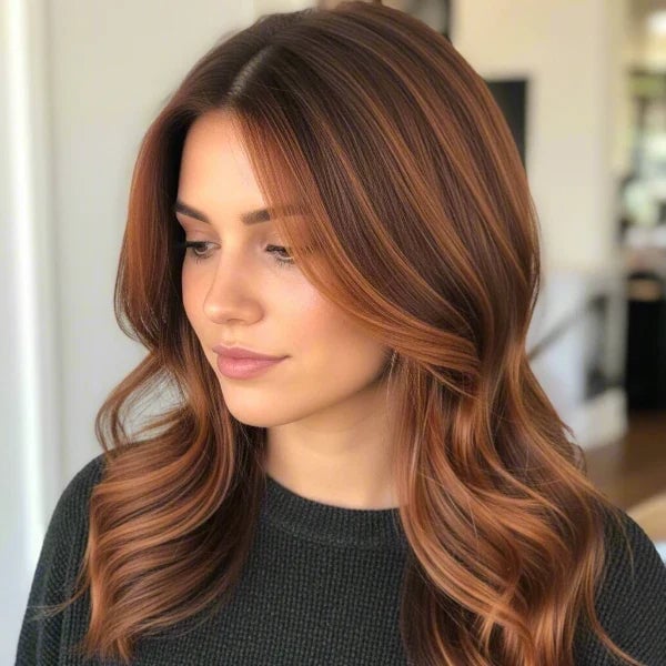 Collarbone Layers With Lighter Auburn Highlights Collarbone Layers With Lighter Auburn Highlights — Simple Auburn Highlights
