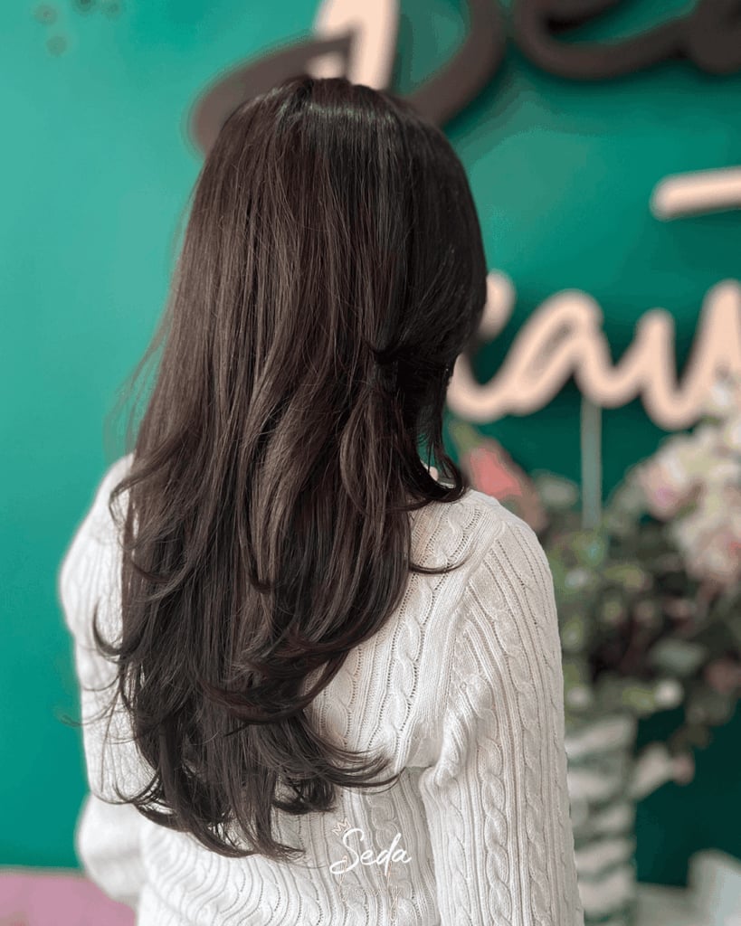 Thick Dark Brown Mid-Back Layers Thick Dark Brown Mid-Back Layers — Simple Back Haircuts