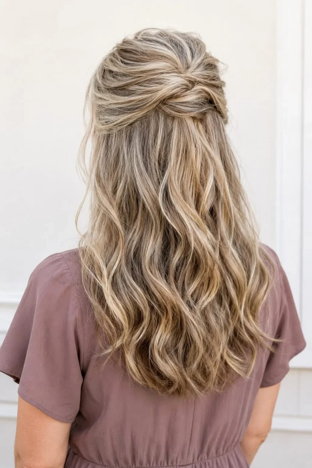 Wavy Blonde Highlights Half-Up Style Wavy Blonde Highlights Half-Up Style — Simple Back Haircuts