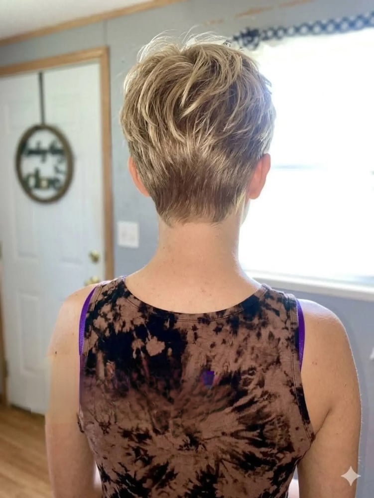 Textured Light Blonde Pixie Cut Textured Light Blonde Pixie Cut — Simple Back Haircuts