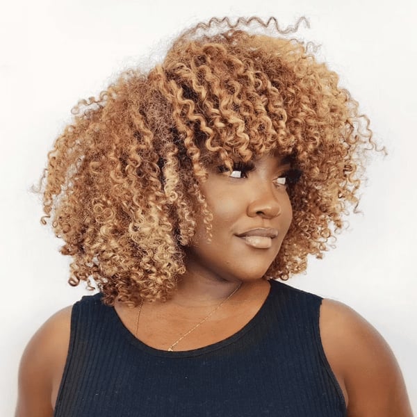 Shoulder Length Curly With Golden Blonde Balayage — Simple Balayage