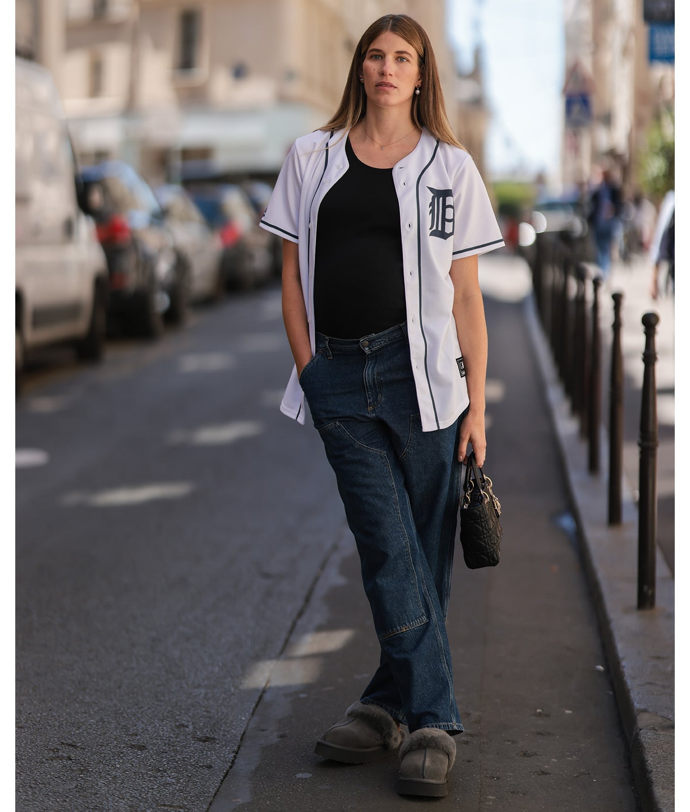 Baseball Jersey and Dark Wash Wide Leg Jeans Baseball Jersey and Dark Wash Wide Leg Jeans — Simple Baseball Game Outfits