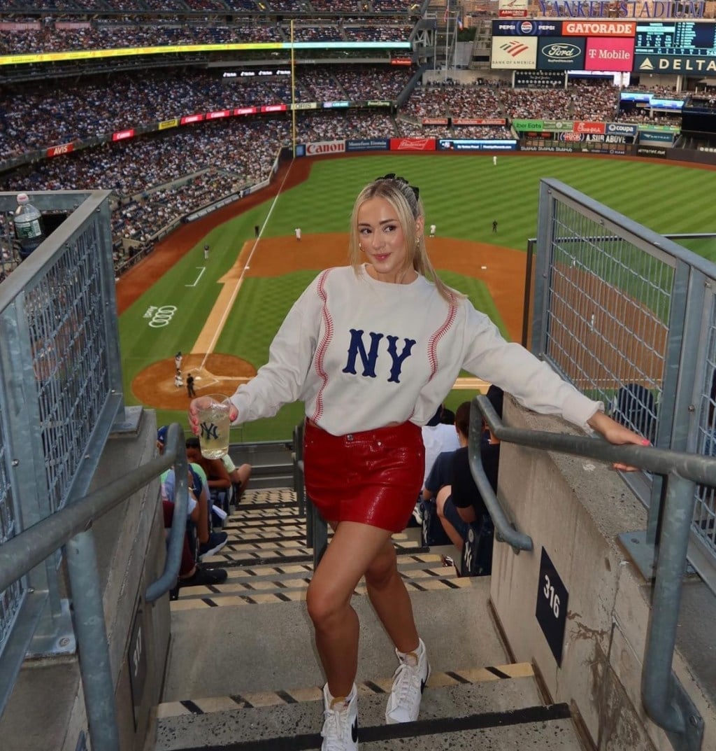 NY Baseball Jersey with Faux Leather Mini Skirt NY Baseball Jersey with Faux Leather Mini Skirt — Simple Baseball Game Outfits