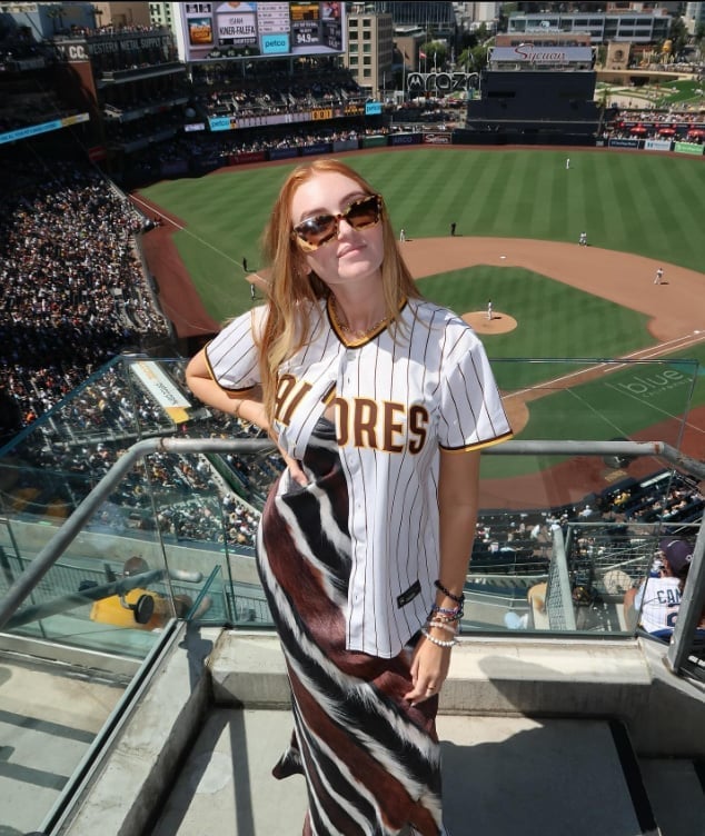 Striped Baseball Jersey with Long Patterned Skirt Striped Baseball Jersey with Long Patterned Skirt — Simple Baseball Game Outfits