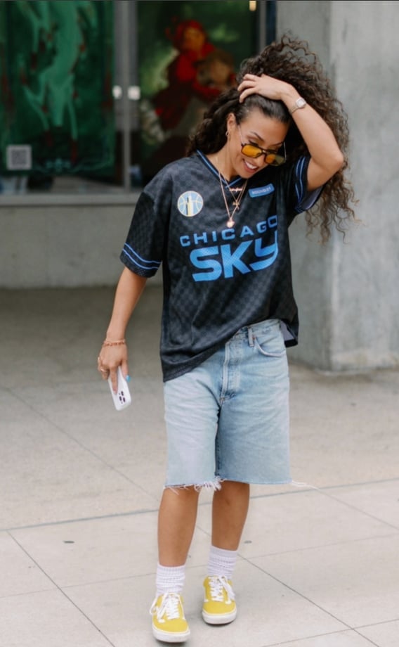 Athletic Jersey and Denim Shorts with Yellow Sneakers Athletic Jersey and Denim Shorts with Yellow Sneakers — Simple Basketball Game Outfits