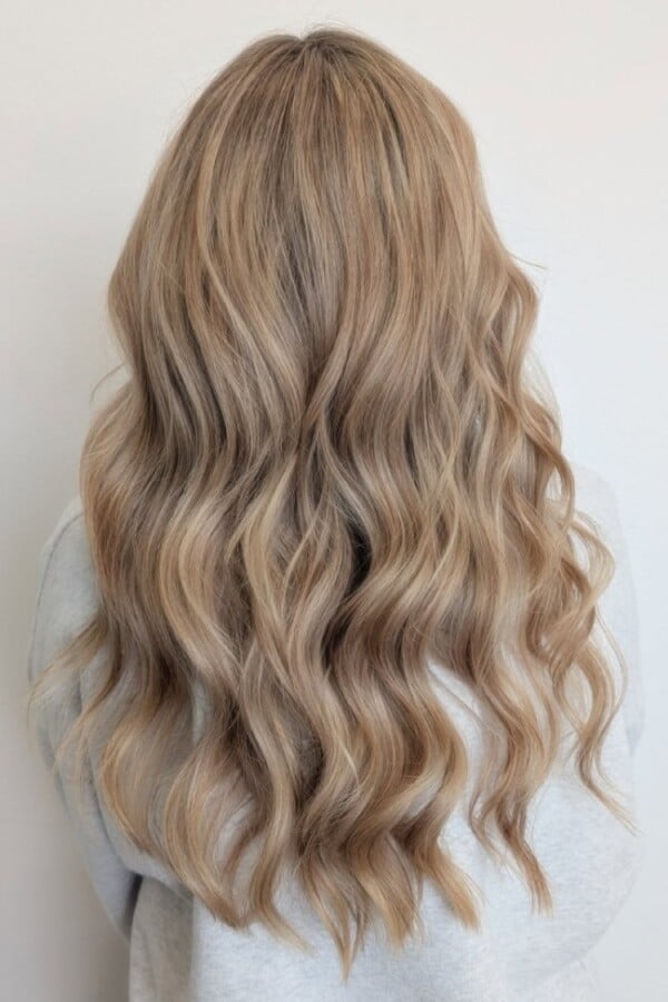 Mid-Back Beige Blonde With Lighter Highlights, Layers Mid-Back Beige Blonde With Lighter Highlights, Layers — Simple Beige Blonde Hair