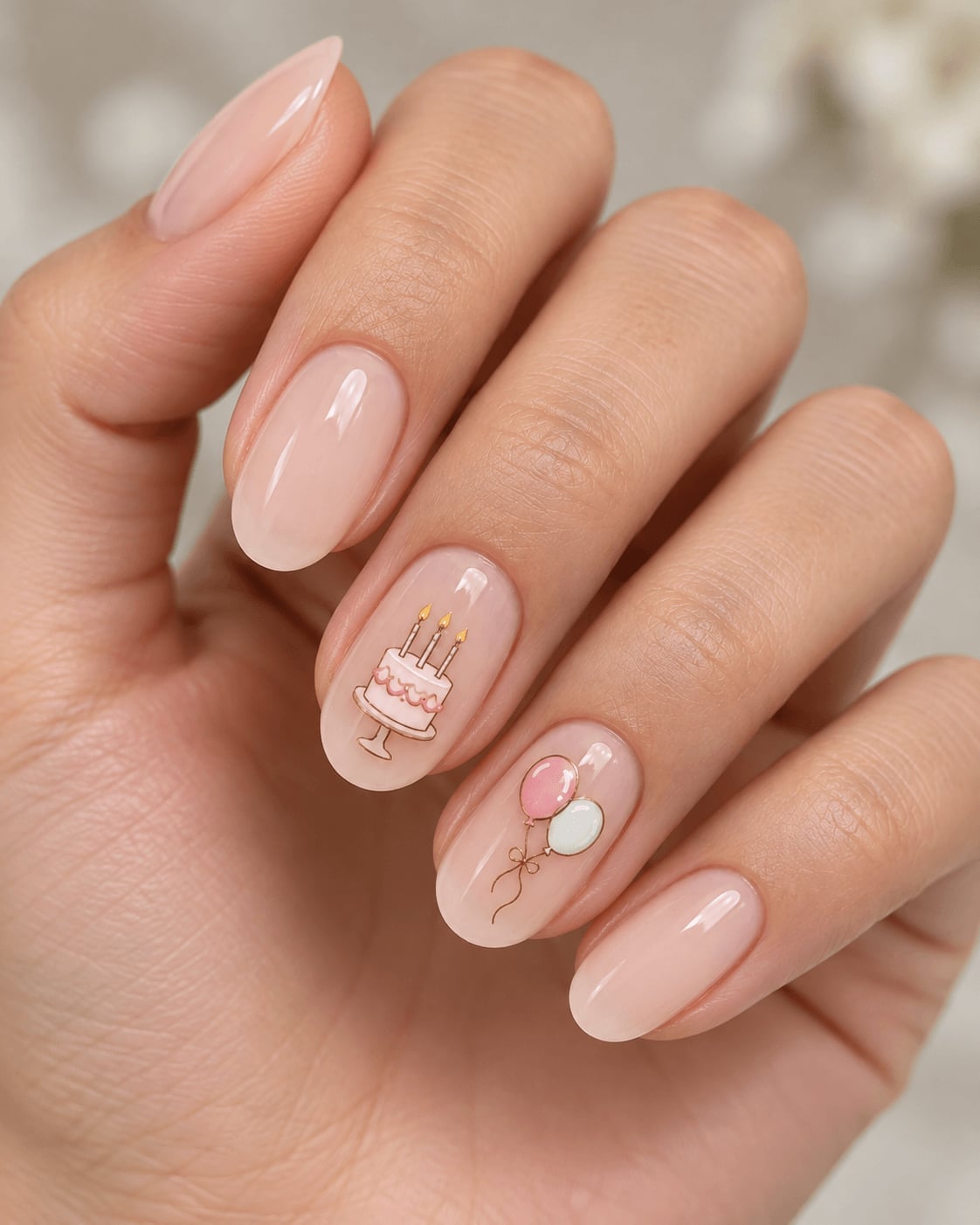 Birthday Cake and Balloons Short Almond Nails Birthday Cake and Balloons Short Almond Nails — Simple Birthday Nails
