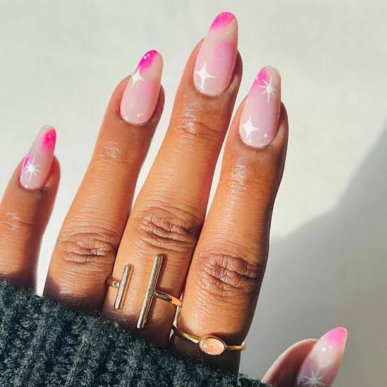 Pink White Gradient Star Glitter Nails Pink White Gradient Star Glitter Nails — Simple Birthday Nails