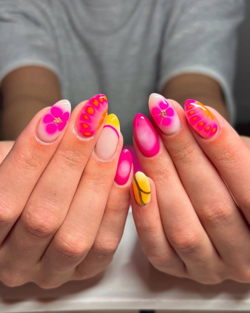 Floral Accents Aura Gradient Medium Oval Nails Floral Accents Aura Gradient Medium Oval Nails — Simple Birthday Nails