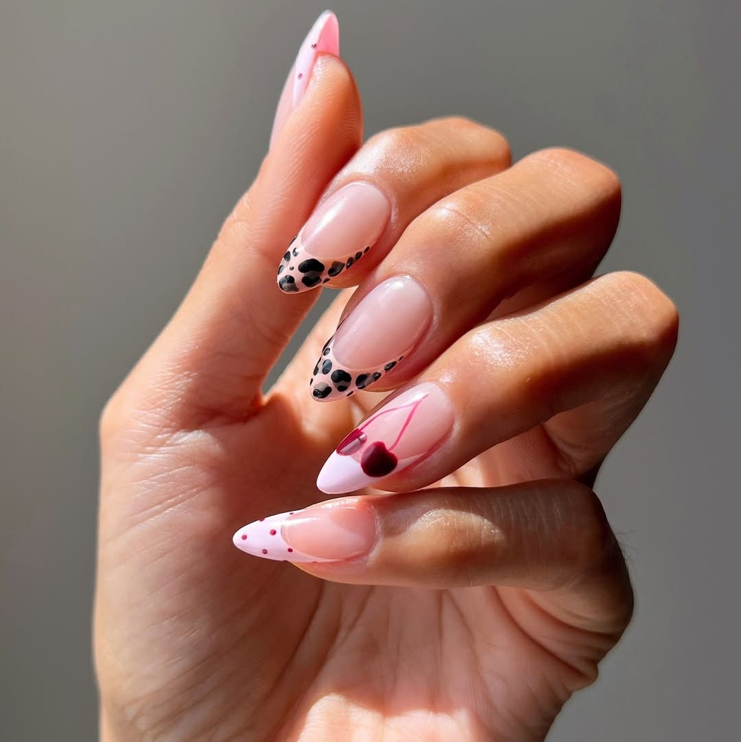 Nude Pink French Stiletto Cherry Art Nails Nude Pink French Stiletto Cherry Art Nails — Simple Birthday Nails