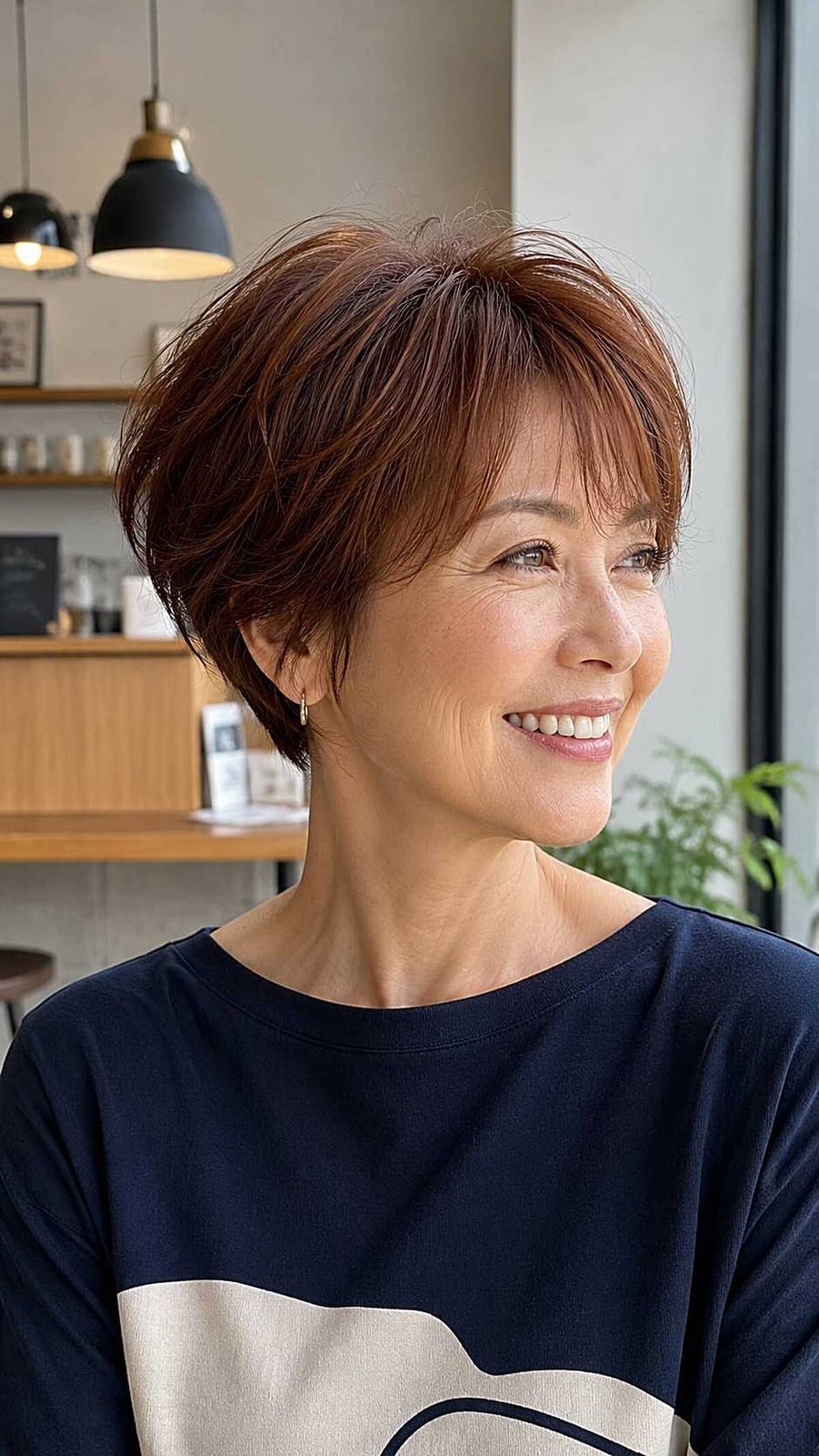 Auburn Bixie With Feathered Texture Auburn Bixie With Feathered Texture — Simple Bixie Haircut