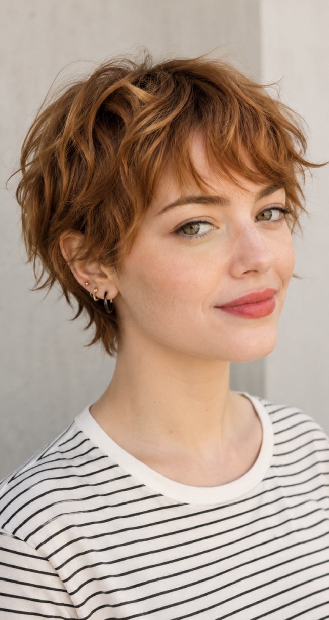 Short Copper Auburn Bixie With Choppy Bangs Short Copper Auburn Bixie With Choppy Bangs — Simple Bixie Haircut