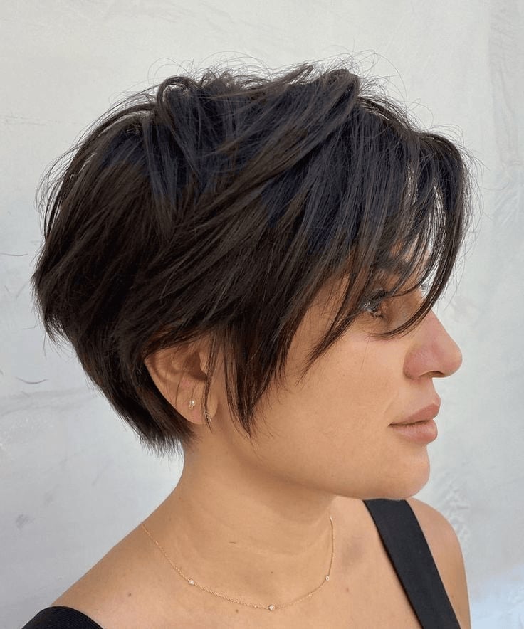 Chin Length Bixie With Side Swept Bangs Chin Length Bixie With Side Swept Bangs — Simple Bixie Haircut