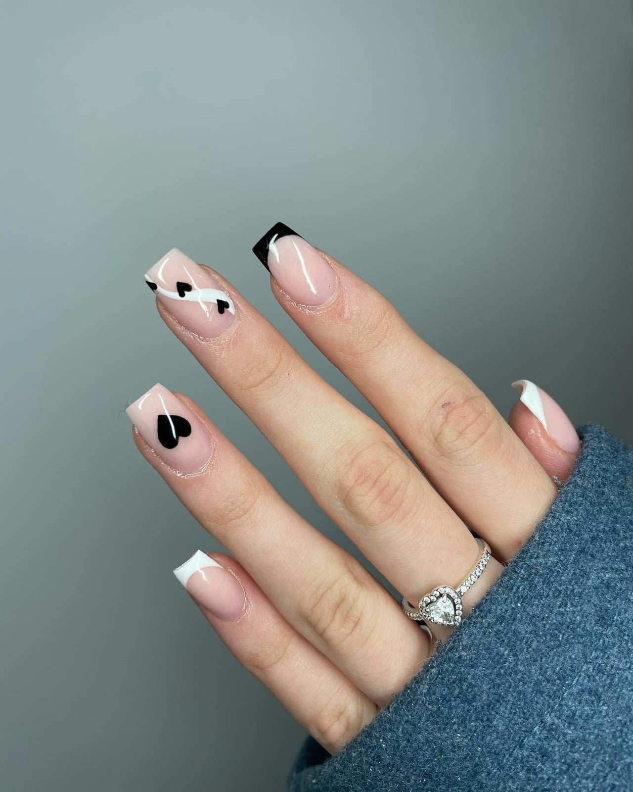 Medium Oval Perfect Black French — Simple Black French Nails