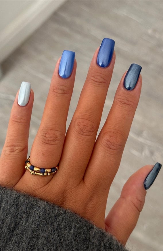 Blue Chrome Shades Square Nails Blue Chrome Shades Square Nails — Simple Blue Chrome Nails