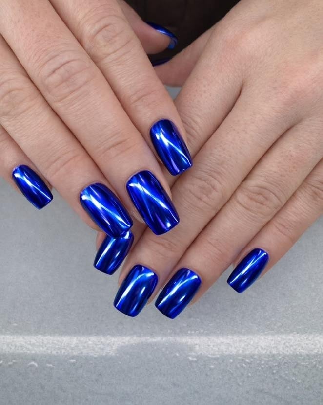 Vibrant Blue Chrome Short Square Nails Vibrant Blue Chrome Short Square Nails — Simple Blue Chrome Nails