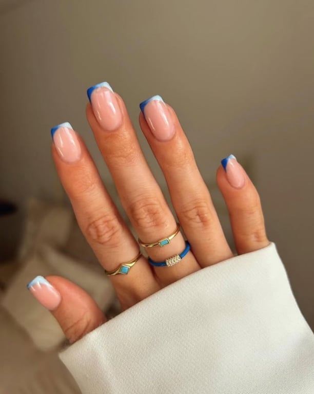 Almond Nails With Blue and White Ombre French Tips — Simple Blue French Tip Nails