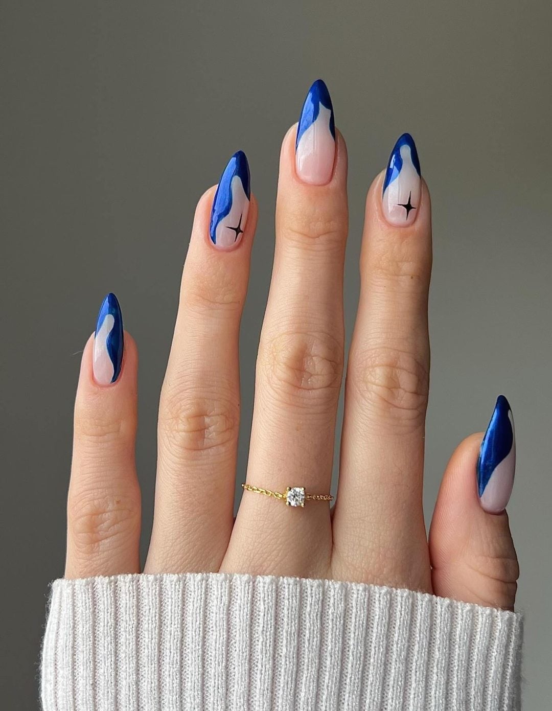 Long Stiletto Nails With Dark Blue French Tips — Simple Blue French Tip Nails