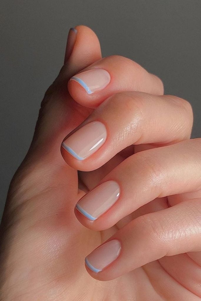Medium Oval Nails With Milky Blue French Tips — Simple Blue French Tip Nails
