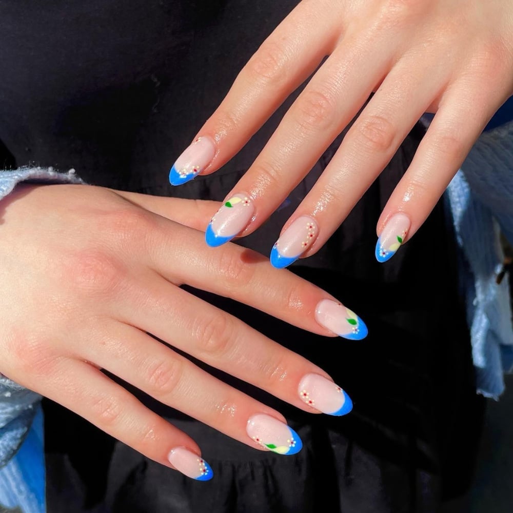 Medium Square Nails With Perfect Blue French Line — Simple Blue French Tip Nails