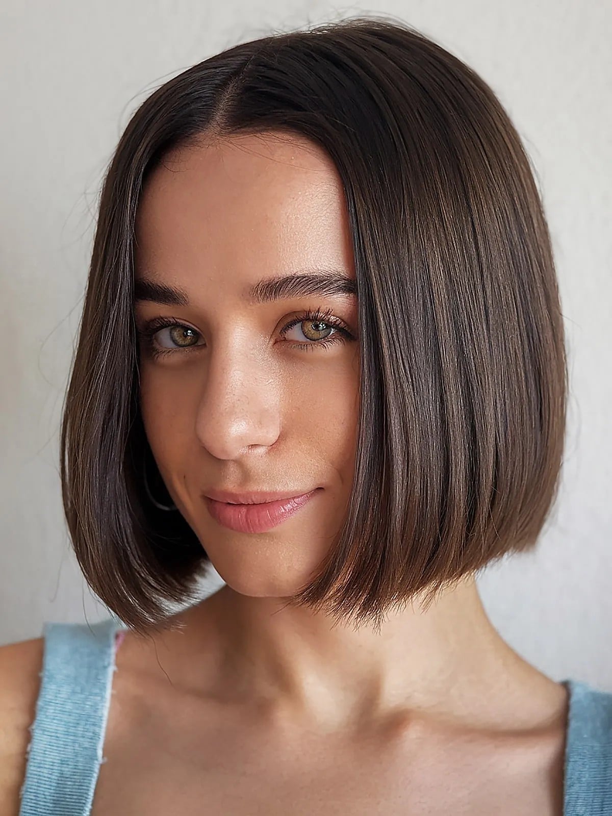 Thick Straight Dark Brown Chin Bob — Simple Blunt Bob