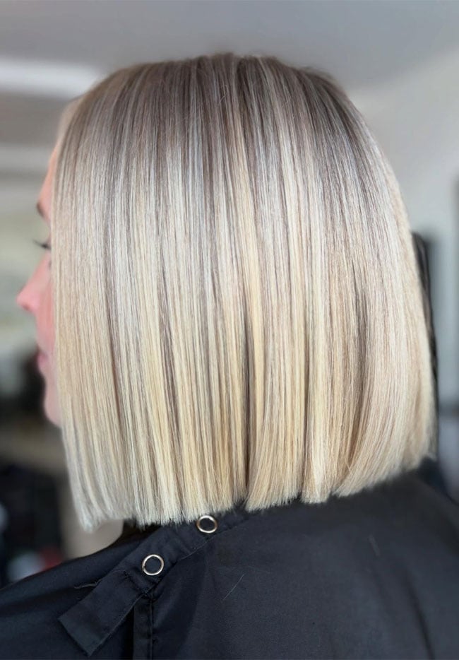 Creamy Blonde Chin Bob Sleek, Straight — Simple Blunt Bob