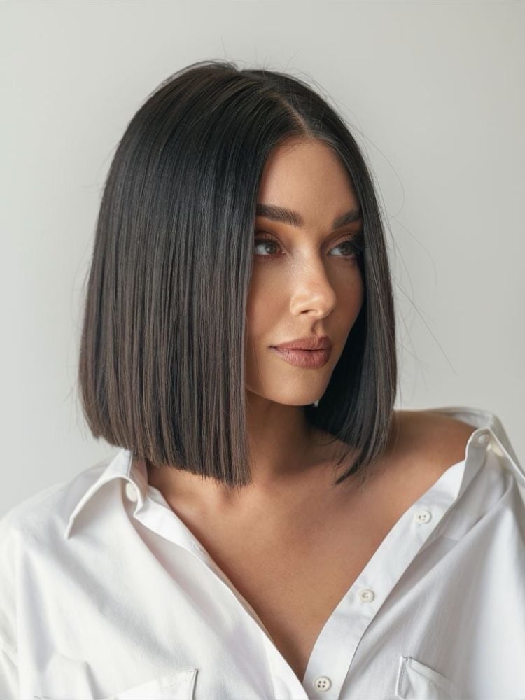 Ash Blonde Ear Length Bob Blowout — Simple Blunt Bob