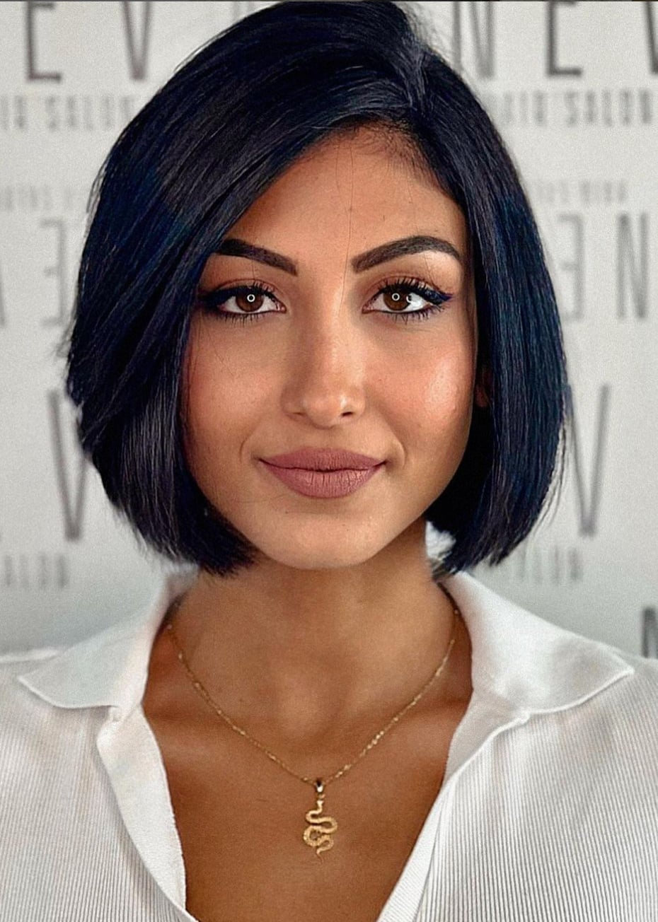 Sleek Dark Blue-Black Chin Bob — Simple Bob Hairstyles