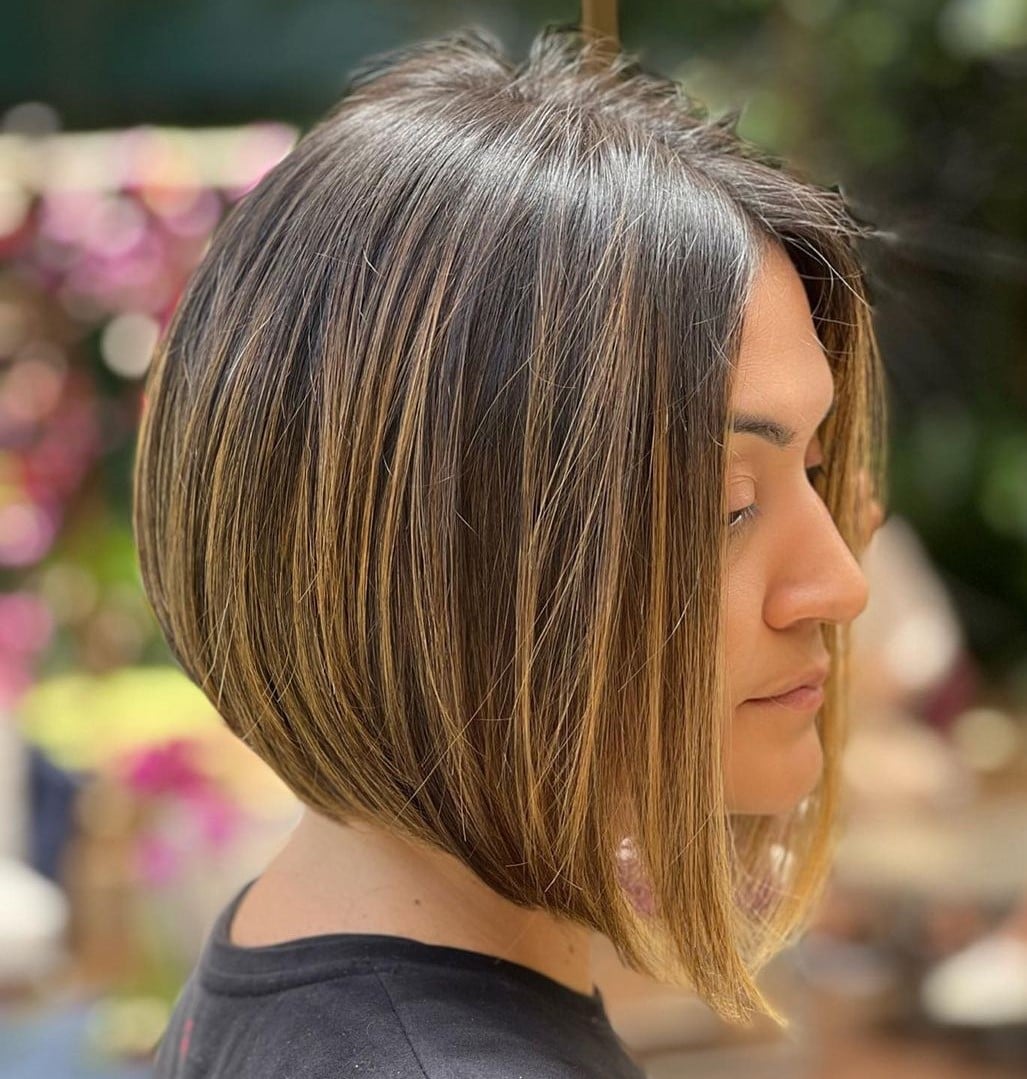 Collarbone Bob With Side-Swept Bangs And Wind-Swept Effect Collarbone Bob With Side-Swept Bangs And Wind-Swept Effect — Simple Bob with Highlights