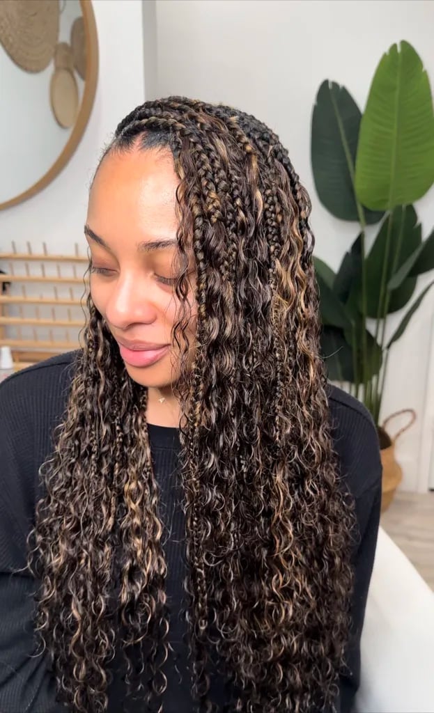 Mid-Back Dark Brown Box Braids With Blonde, Office-Safe Version — Simple Boho Braids