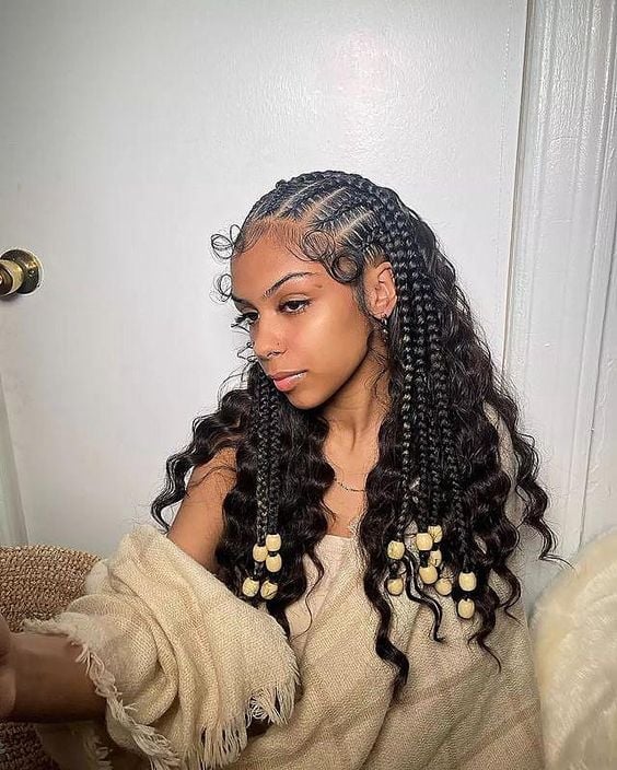 Mid-Back Black Braids With Beads And Baby Hairs — Simple Boho Braids