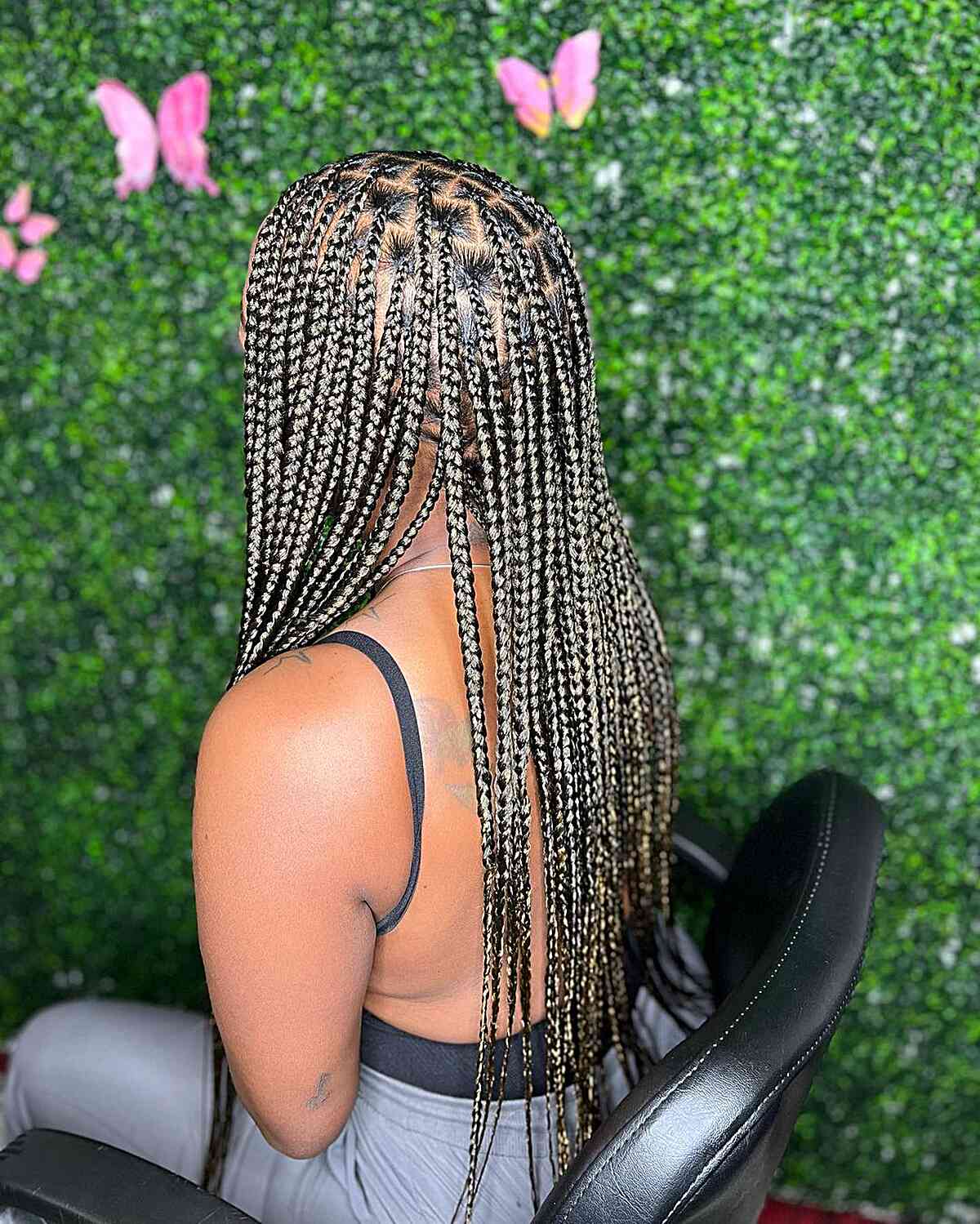 Mid-Back Black Box Braids with Blonde Highlights — Simple Box Braids