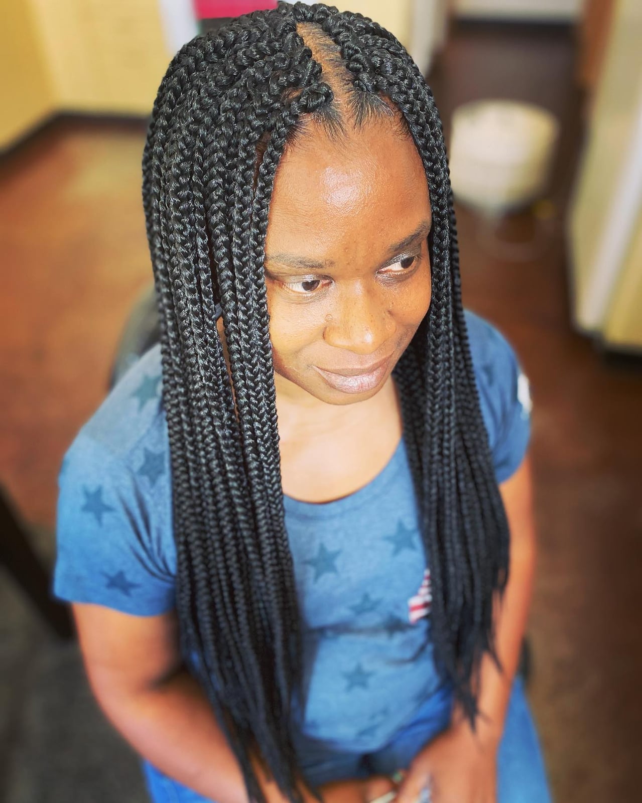 Mid-Back Black Box Braids with Neat Parts — Simple Box Braids